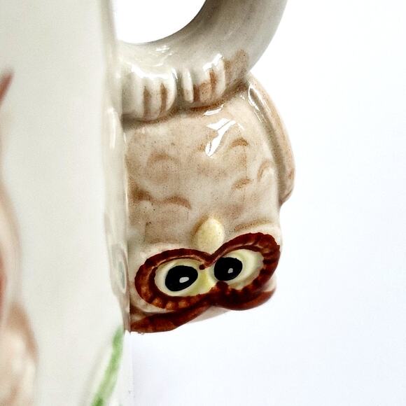 Vintage 1980s Enesco Owl Stacking Mug – 3D Ceramic Coffee Cup - Mom Tree Carving - Picture 11 of 13